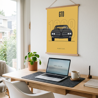Pontiac GTO 1968 Minimalist Poster — Golden Yellow Muscle Car Line Art