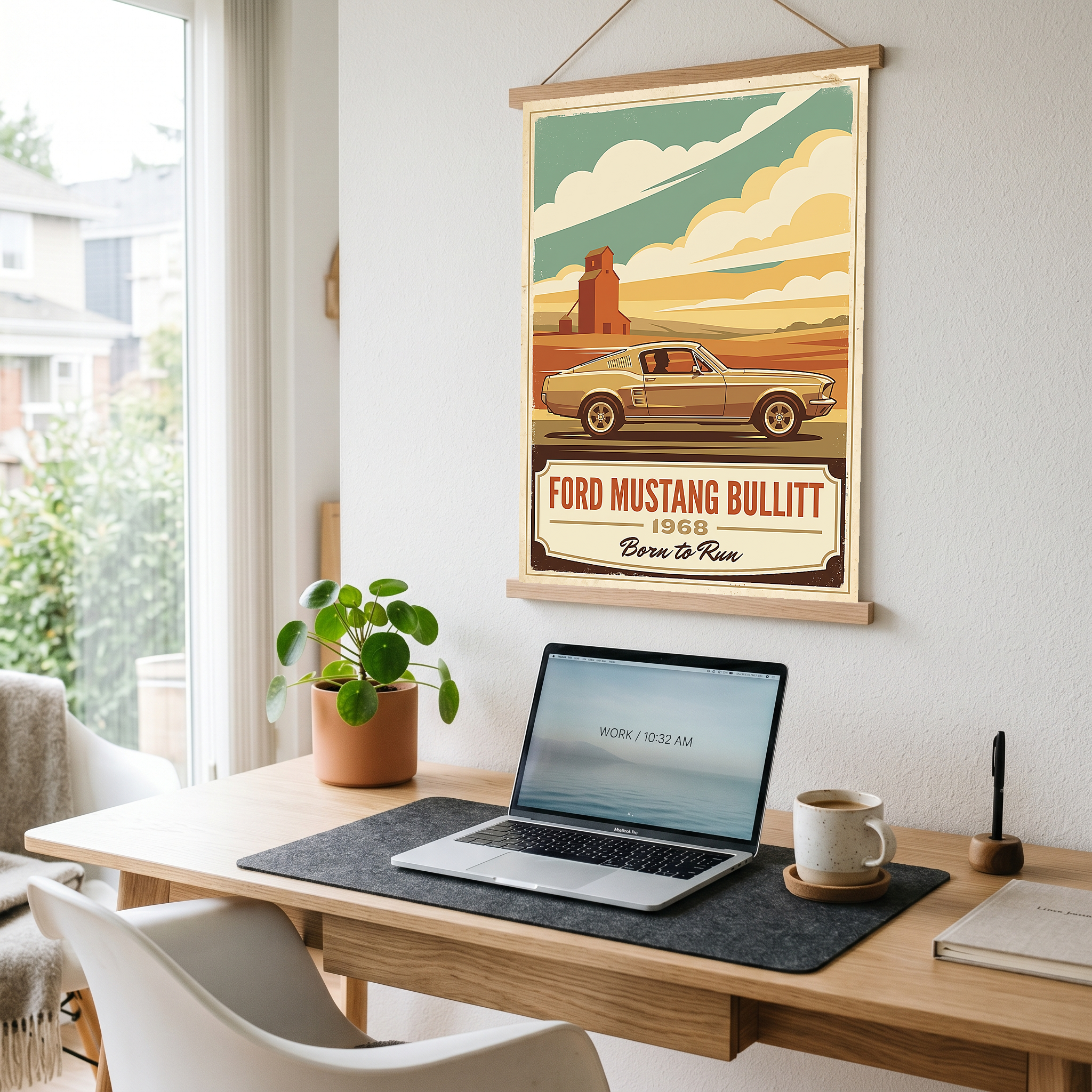Ford Mustang Bullitt 1968 V2 Poster — Vintage Muscle Country Silo Print