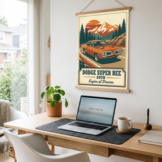 Dodge Super Bee 1970 V2 Poster — Vintage Muscle Mountain Pine Sunset Print