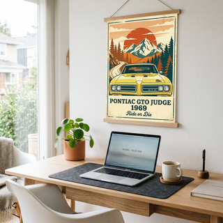 Pontiac GTO Judge 1969 Poster — Vintage Muscle Car Mountain Sunset Print
