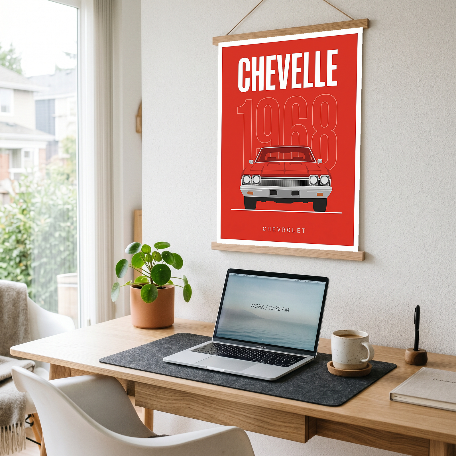 Chevrolet Chevelle 1968 Minimalist Poster — Red Muscle Car Line Art