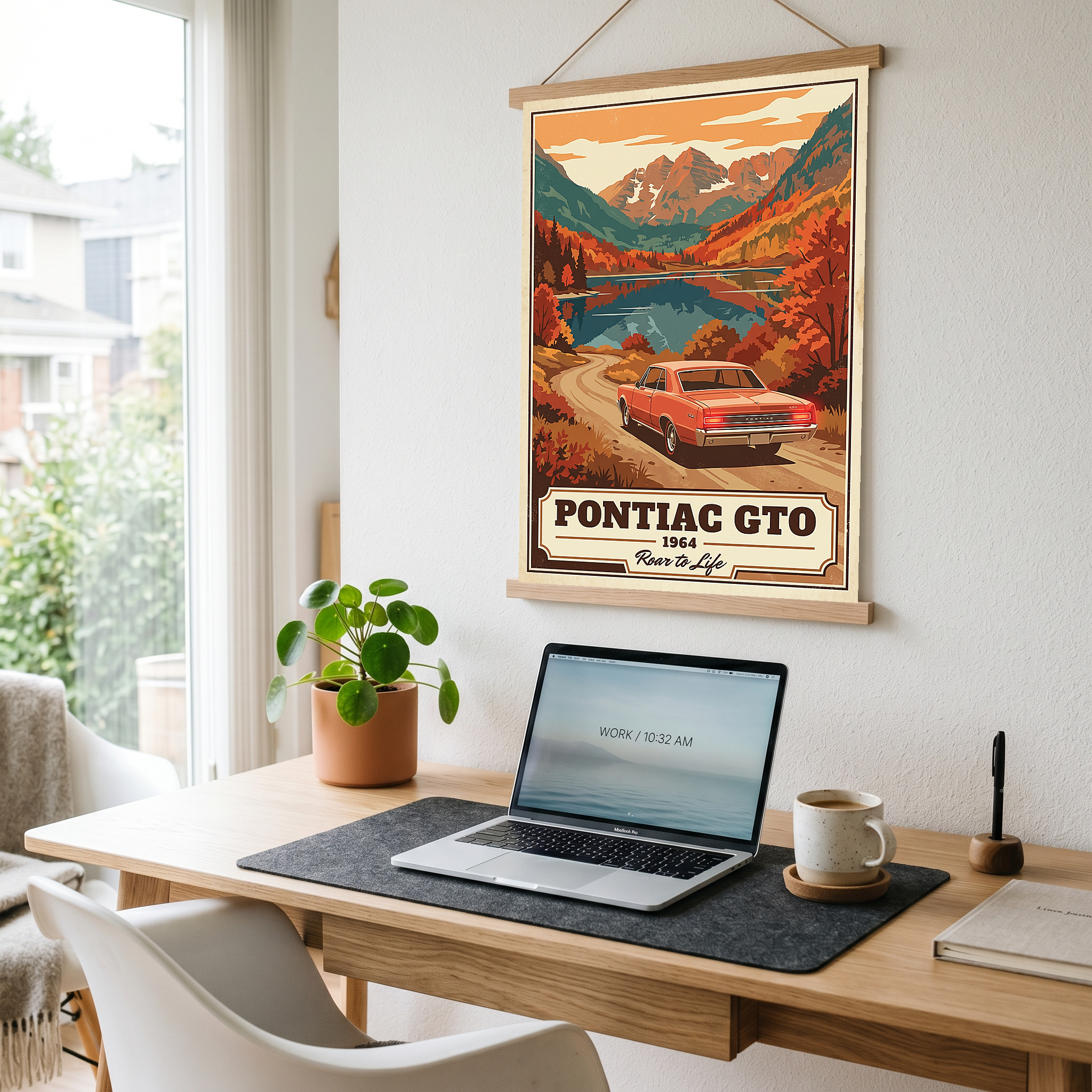 Pontiac GTO 1964 V4 Poster — Vintage Muscle Autumn Mountain Lake Print