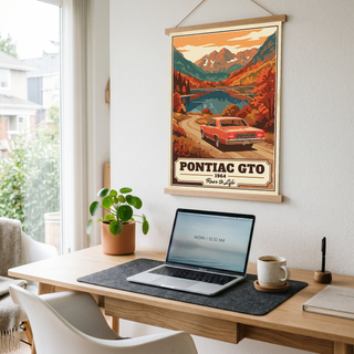 Pontiac GTO 1964 V4 Poster — Vintage Muscle Autumn Mountain Lake Print