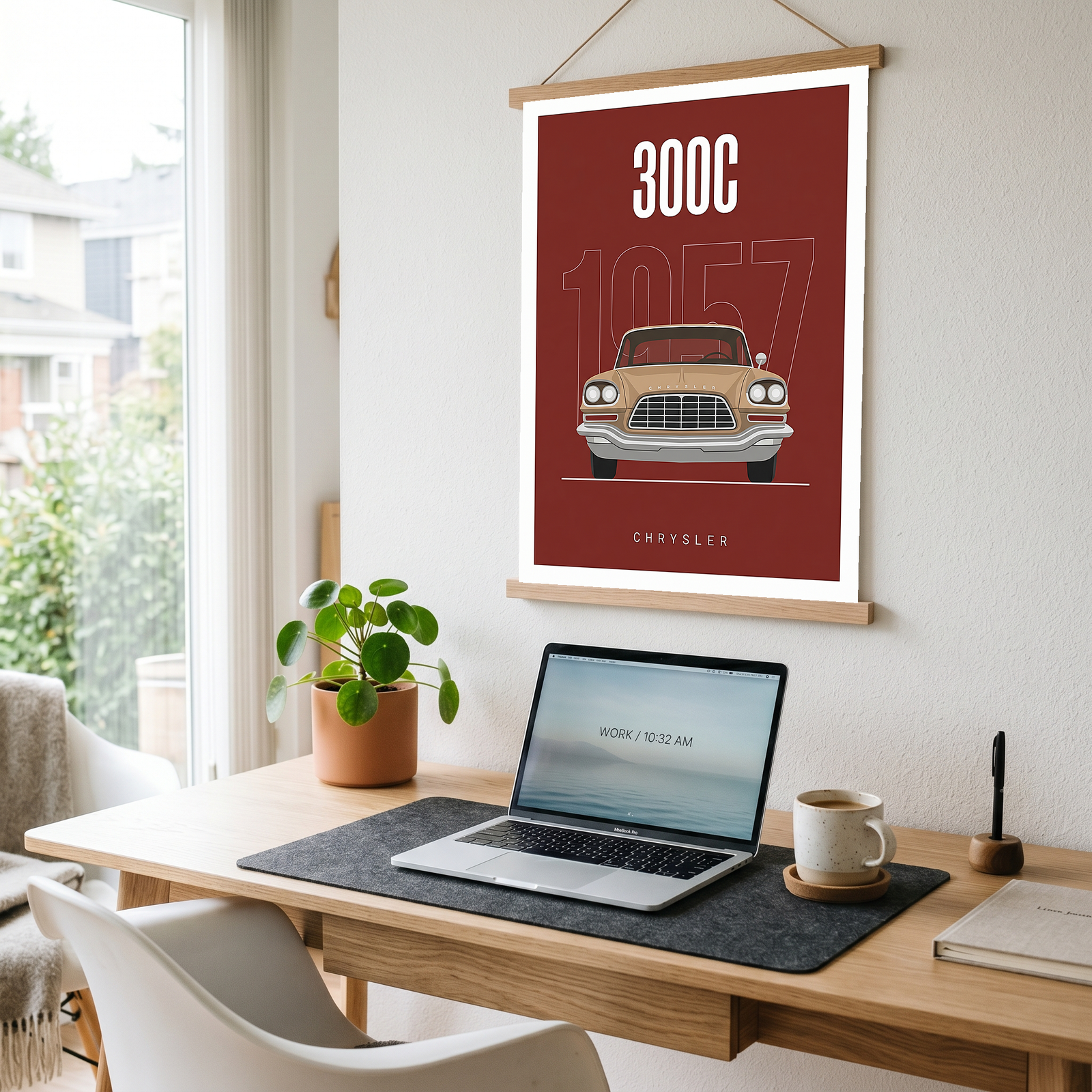 Chrysler 300C 1957 Minimalist Poster — Crimson Letter Series Line Art