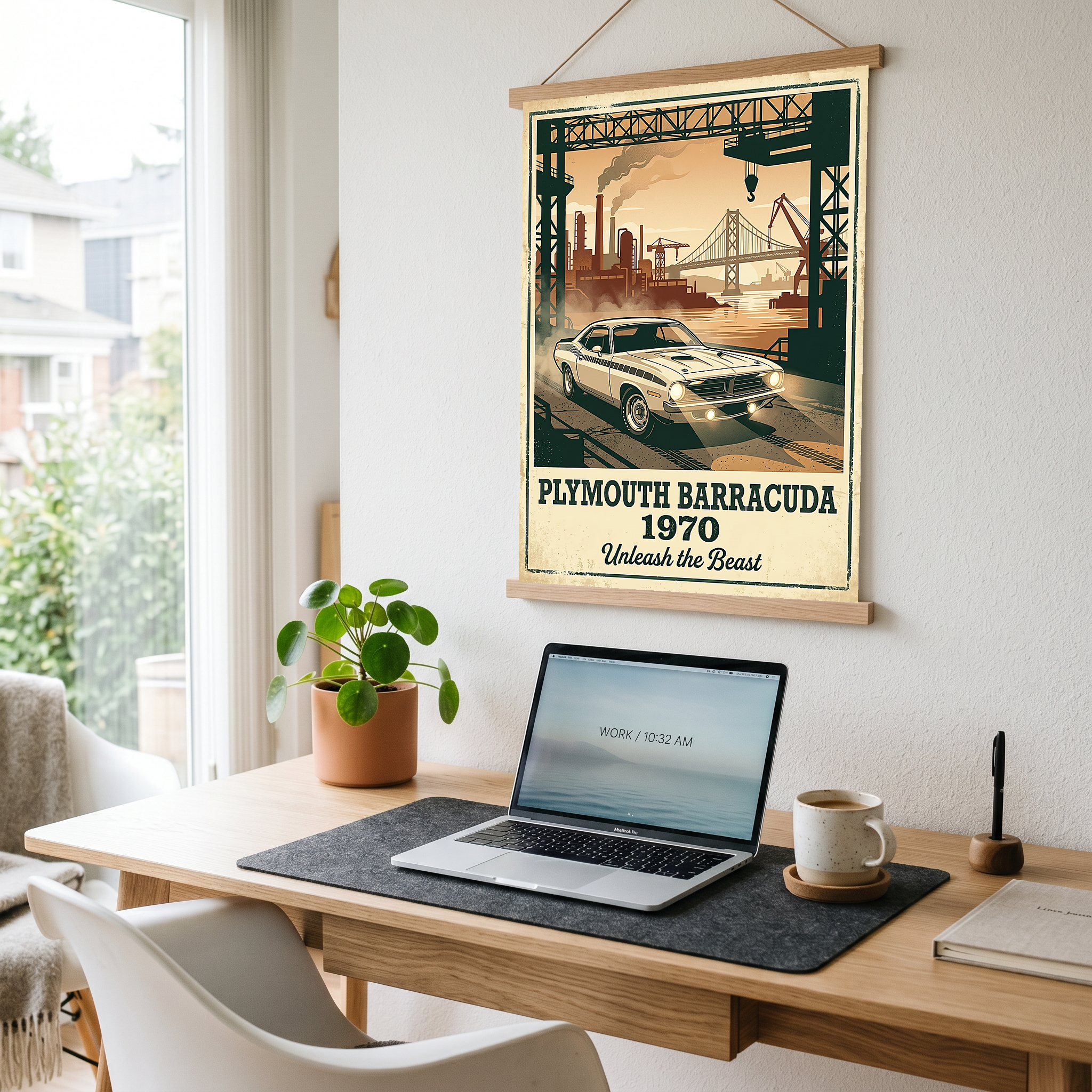 Plymouth Barracuda 1970 V2 Poster — Vintage Muscle Car Industrial Port Print