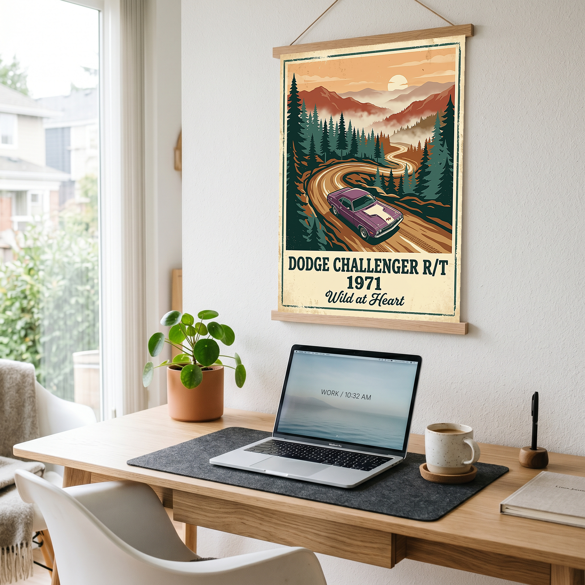 Dodge Challenger R/T 1971 V2 Poster — Vintage Muscle Misty Pine Mountain Print