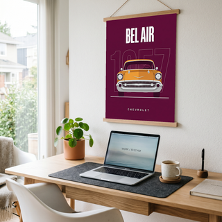 Chevrolet Bel Air 1957 Minimalist Poster — Burgundy Classic Car Line Art