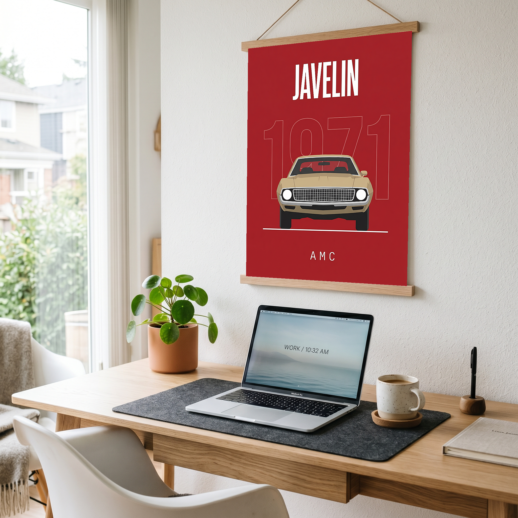 AMC Javelin 1971 Minimalist Poster — Red Muscle Car Line Art