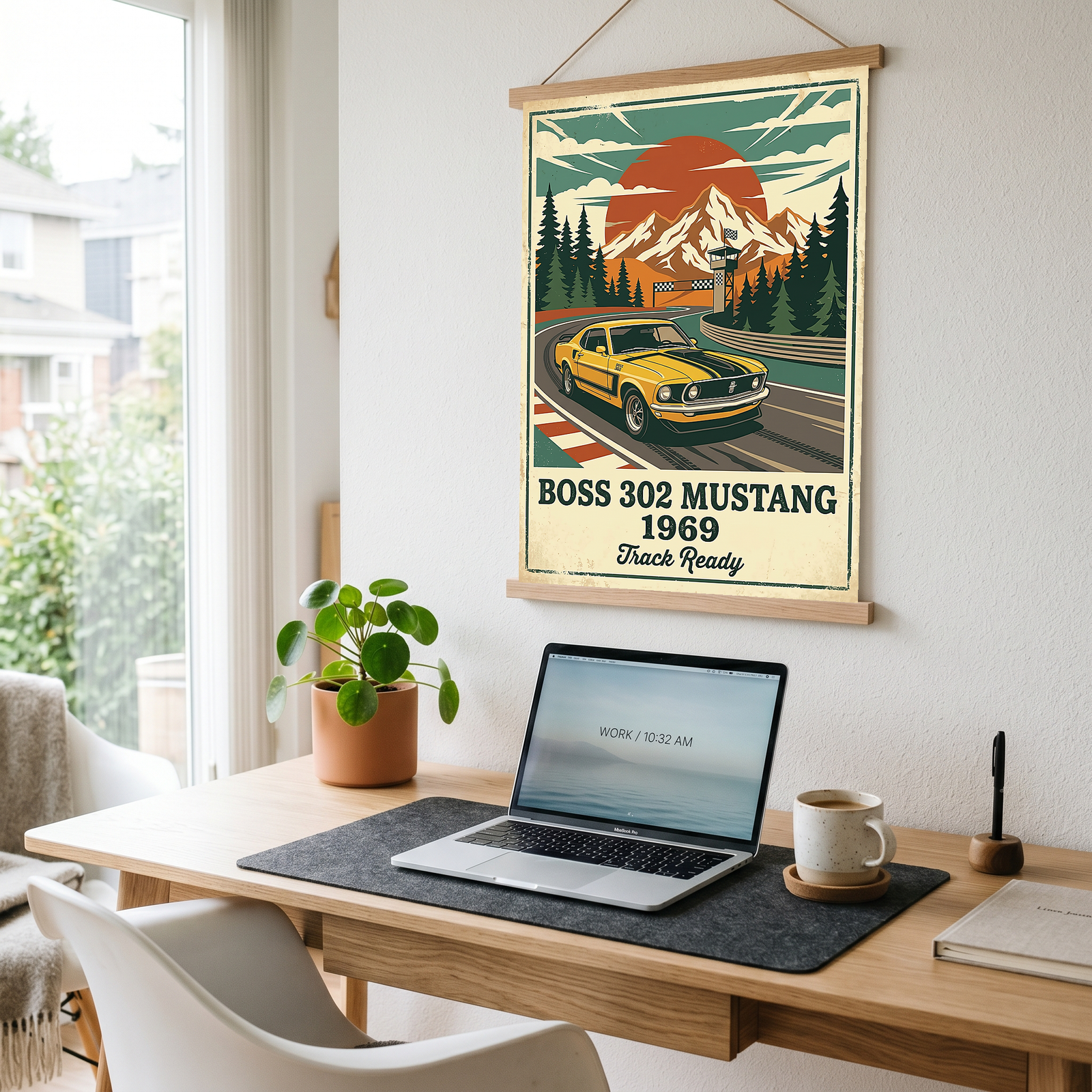 Boss 302 Mustang 1969 Poster — Vintage Muscle Car Race Track Print