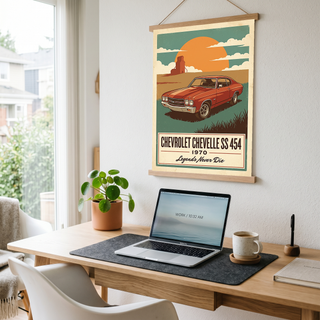 Chevrolet Chevelle SS 454 1970 V8 Sunset Silo Poster — Vintage Muscle Heartland Print