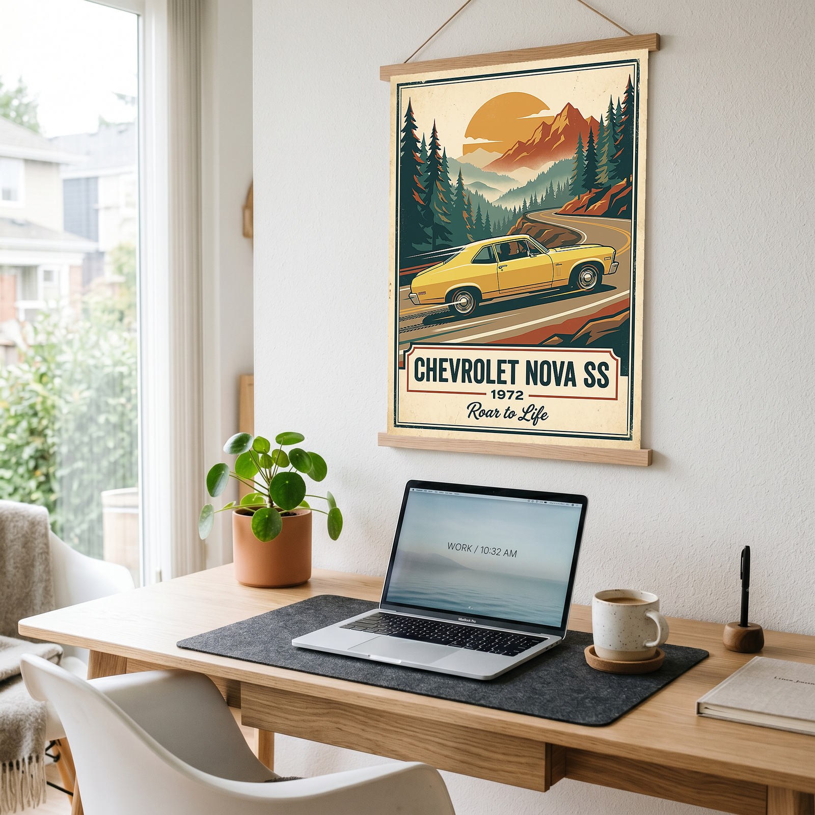 Chevrolet Nova SS 1972 V2 Poster — Vintage Muscle Mountain Pine Winding Road Print