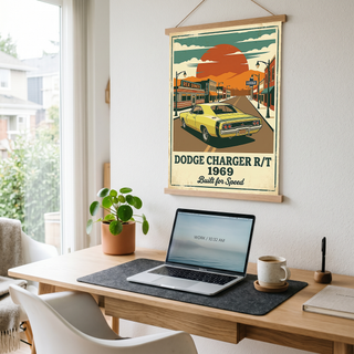 Dodge Charger R/T 1969 Yellow Edition — Vintage Muscle Diner Main Street Print