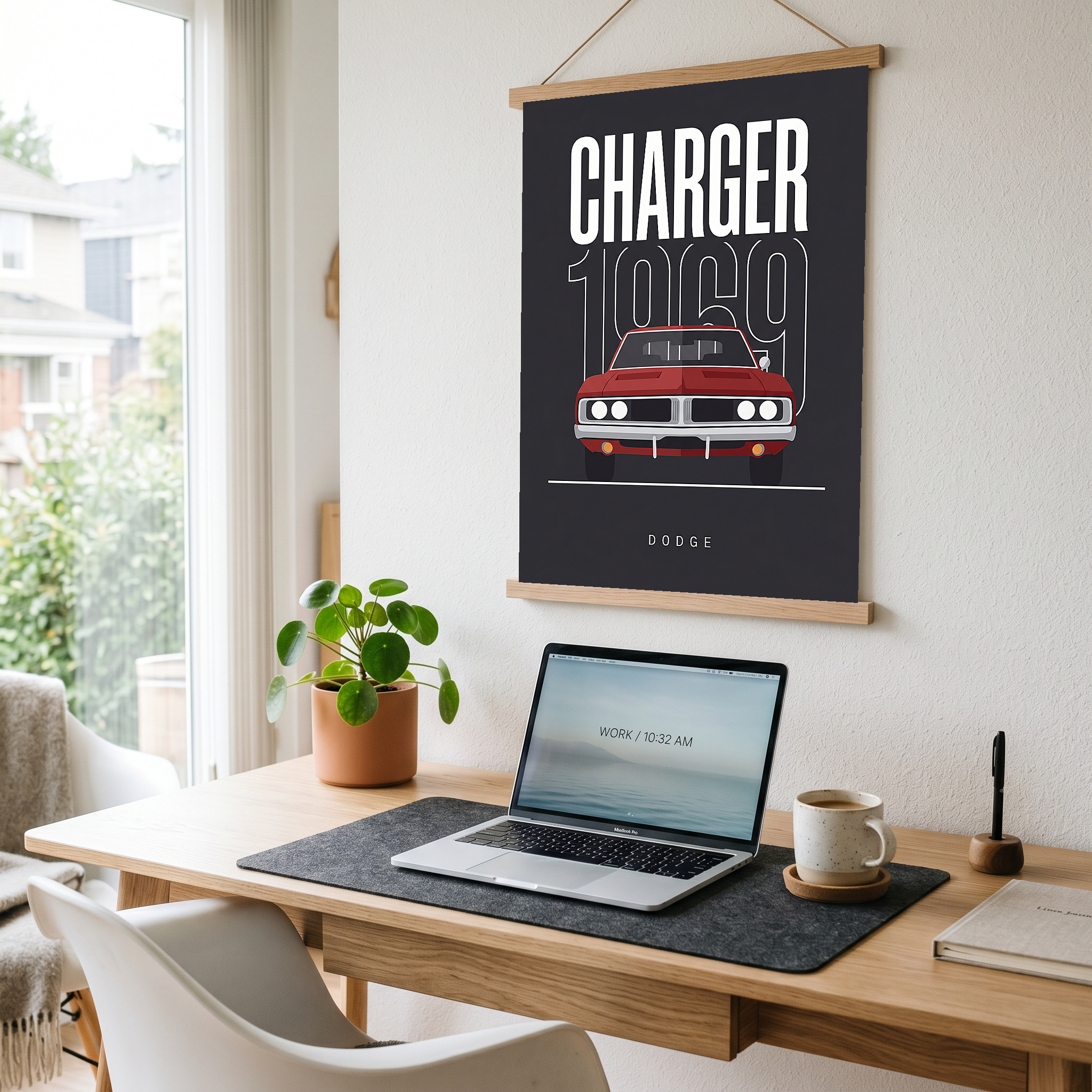 Dodge Charger 1969 V2 Charcoal Minimalist Poster — Muscle Car Line Art