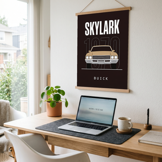Buick Skylark 1970 Minimalist Poster — Tan on Espresso Muscle Car Line Art