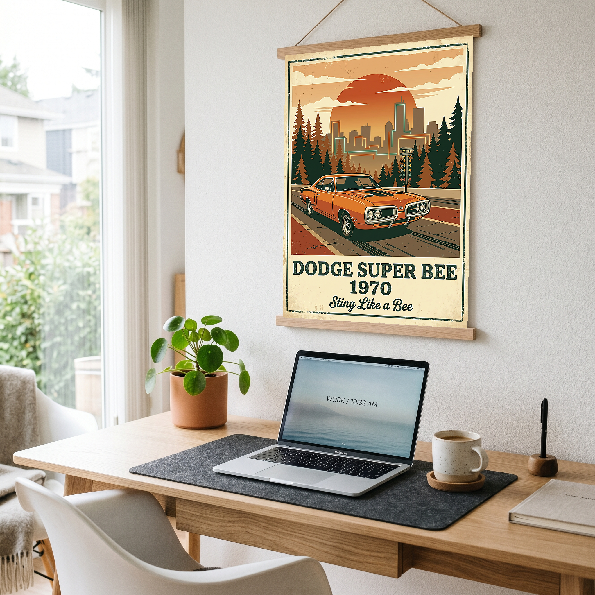 Dodge Super Bee 1970 Poster — Vintage Muscle Car City Skyline Print