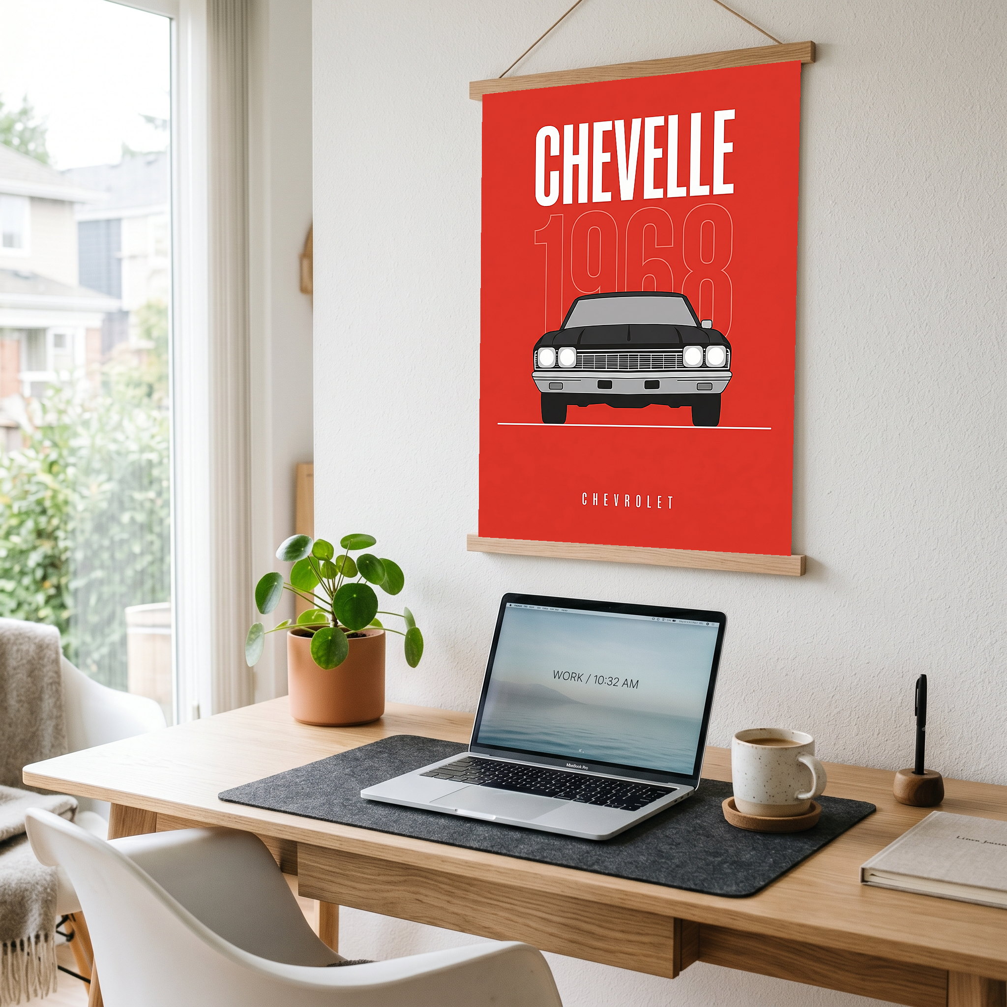 Chevrolet Chevelle 1968 V2 Minimalist Poster — Crimson Sedan Muscle Line Art