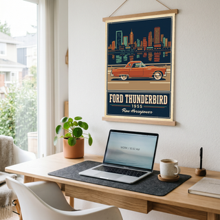 Ford Thunderbird 1955 Poster — Vintage Two-Seater Convertible City Skyline Print
