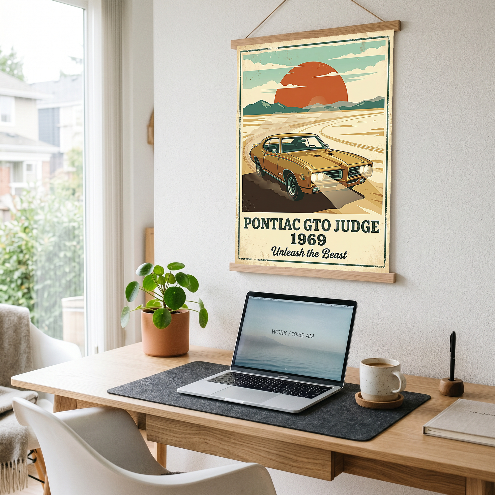 Pontiac GTO Judge 1969 V2 Poster — Vintage Muscle Car Desert Sunset Print