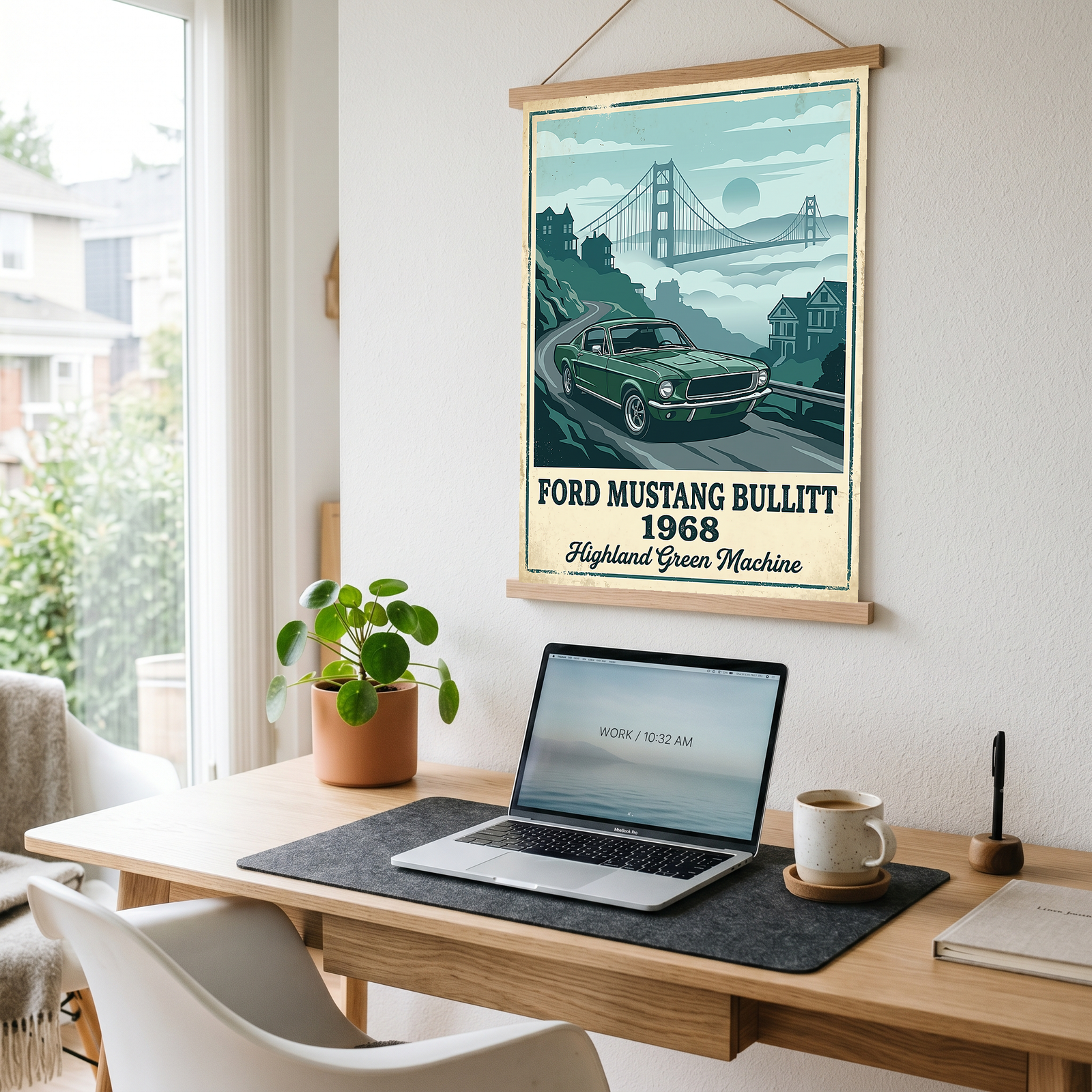 Ford Mustang Bullitt 1968 Poster — Vintage Muscle Car San Francisco Print