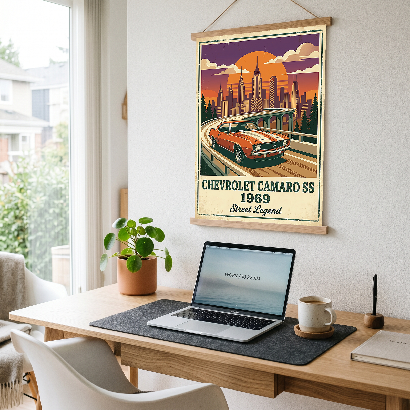 Chevrolet Camaro SS 1969 Poster — Vintage Muscle Car City Skyline Print