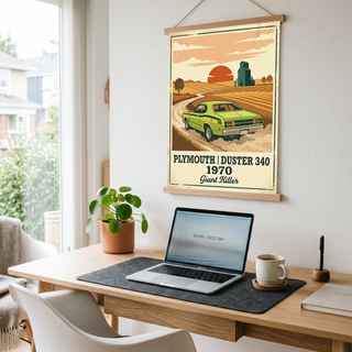 Plymouth Duster 340 1970 Poster — Vintage Muscle Car Country Wheat Print