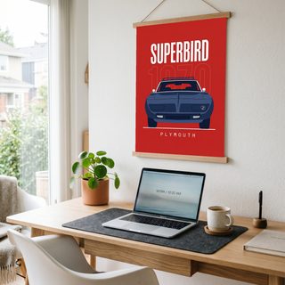 Plymouth Superbird 1970 Minimalist Poster — Red Aero Wing Muscle Line Art