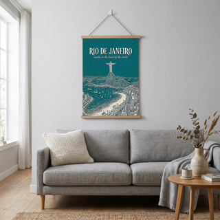 Rio de Janeiro Line Art Print — Teal Christ the Redeemer Copacabana Wall Art