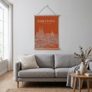 Barcelona Line Art Print — Burnt Orange Sagrada Familia Skyline Wall Art