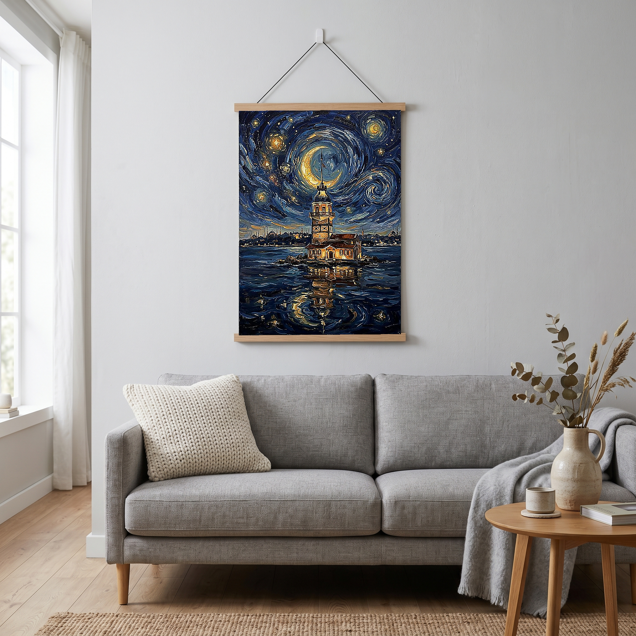Maiden Tower Istanbul Crescent Moon Print — Van Gogh-Style Bosphorus Wall Art