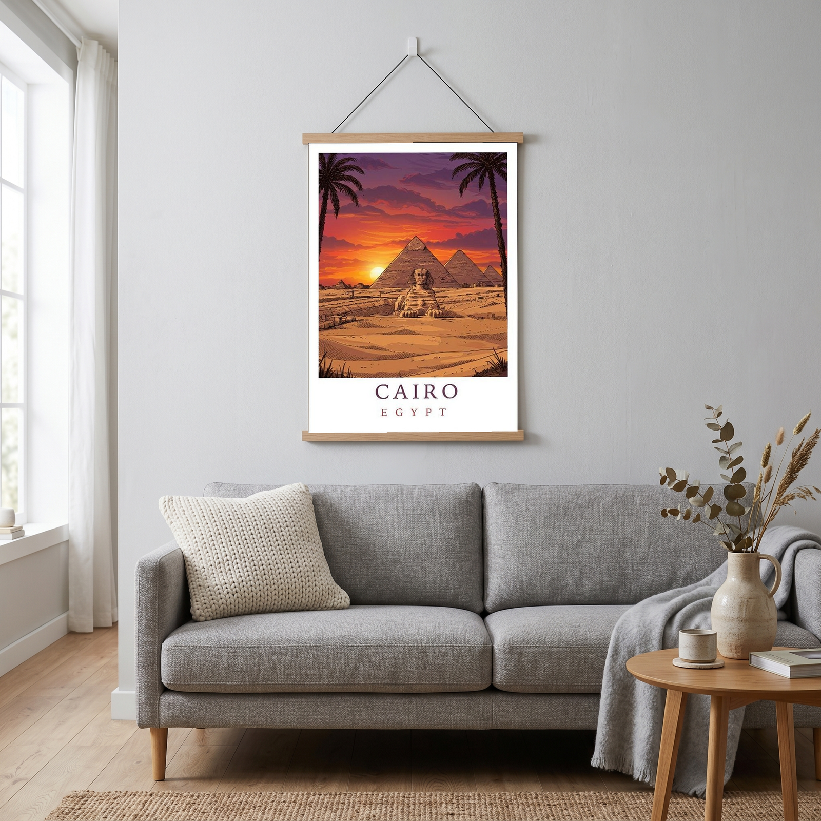 Cairo Egypt Travel Poster — Pyramids Sphinx Sunset Wall Art Print