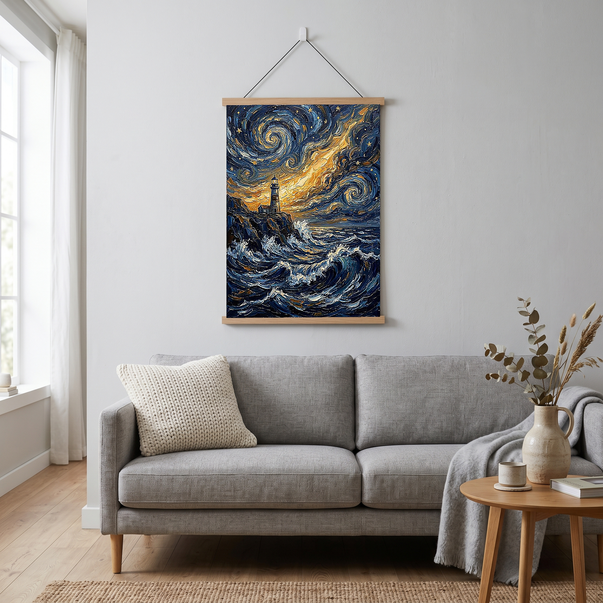 Lighthouse Stormy Sea Print — Van Gogh Starry Night Coastal Wall Art