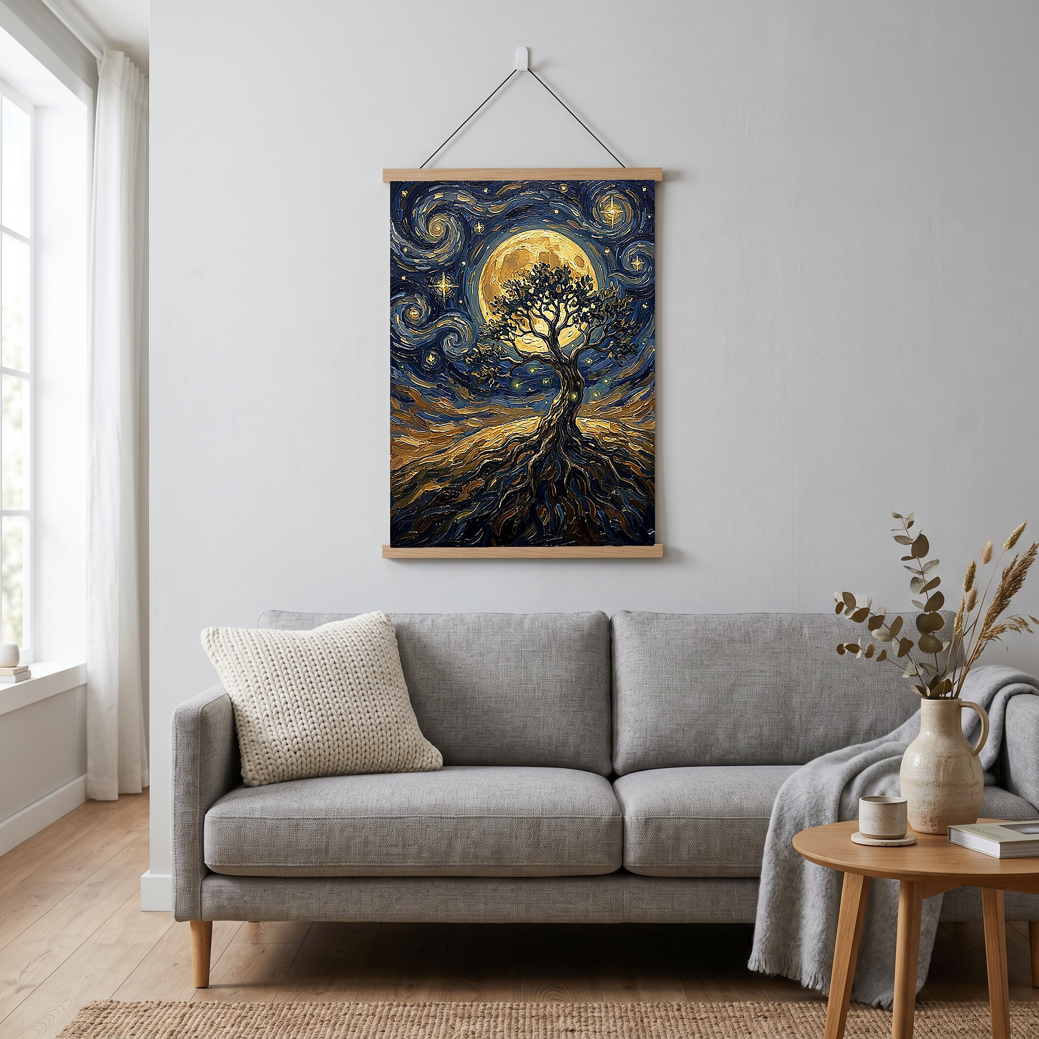 Tree of Life Full Moon Print — Van Gogh-Style Mystical Spiritual Wall Art