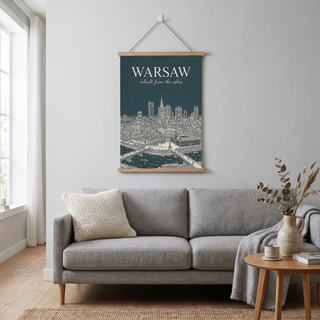 Warsaw Line Art Print — Slate Old Town Palace of Culture Skyline Wall Art