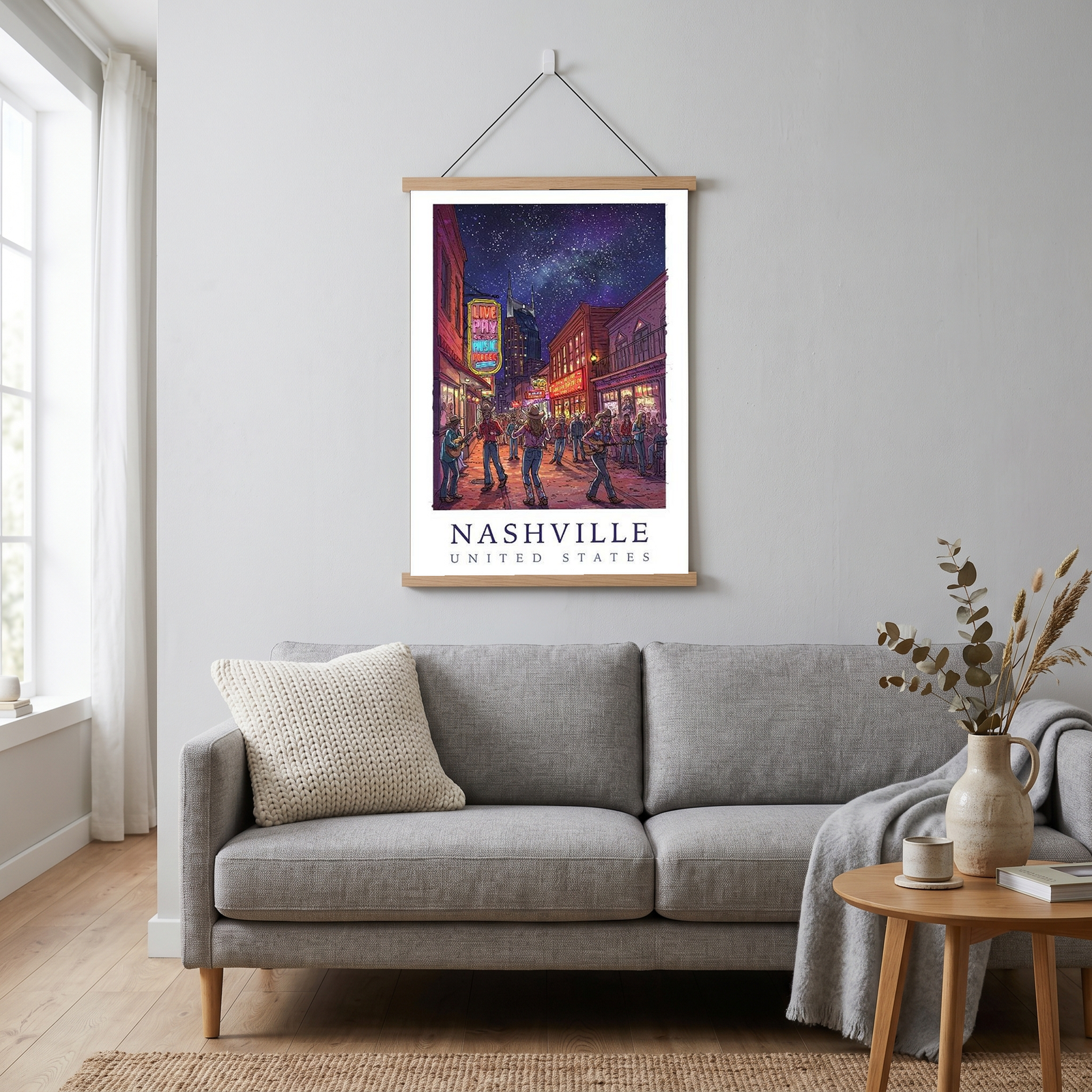 Nashville Travel Poster — Music City Broadway Honky Tonks Night Print