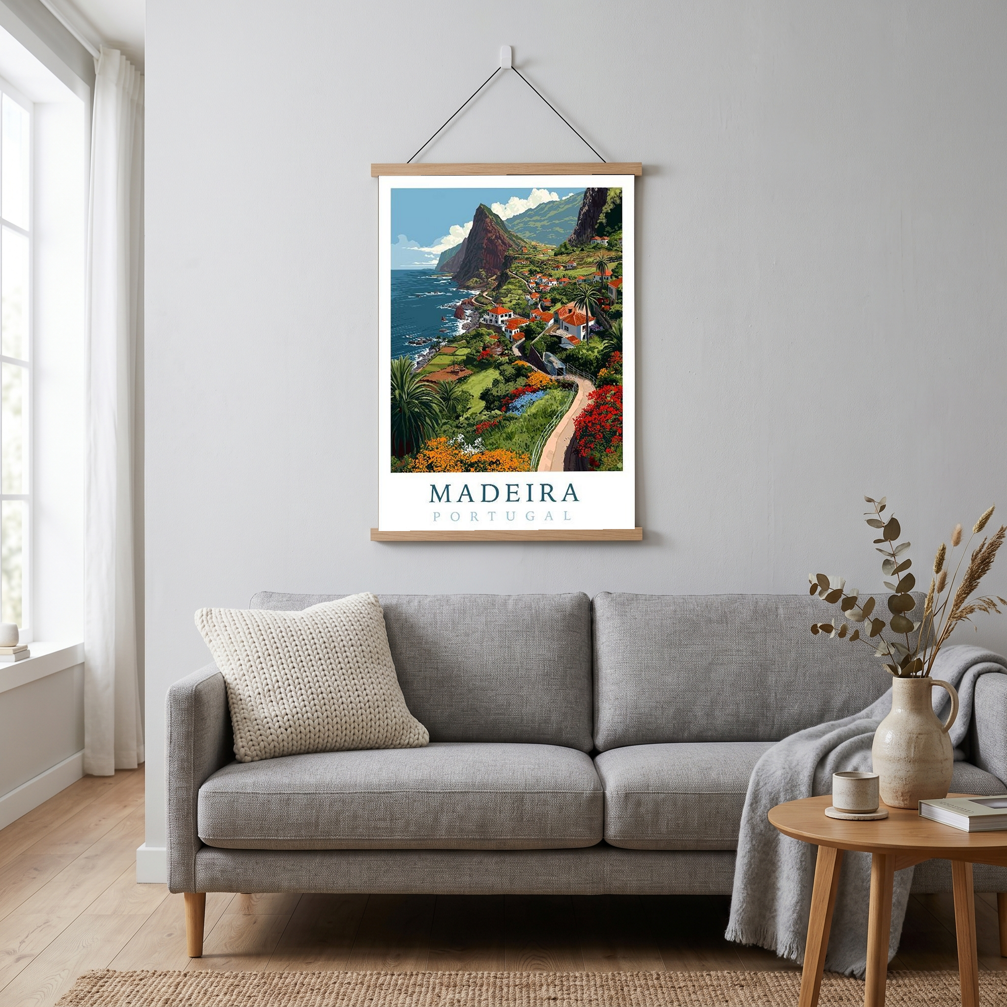 Madeira Portugal Travel Poster — Vintage Island Cliffs Print