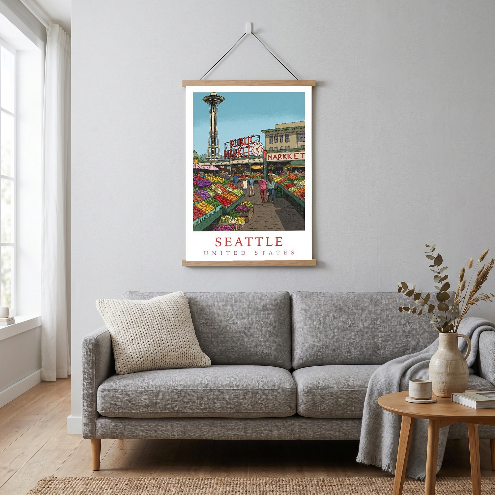 Seattle USA — Pike Place Market Space Needle Wall Art Print