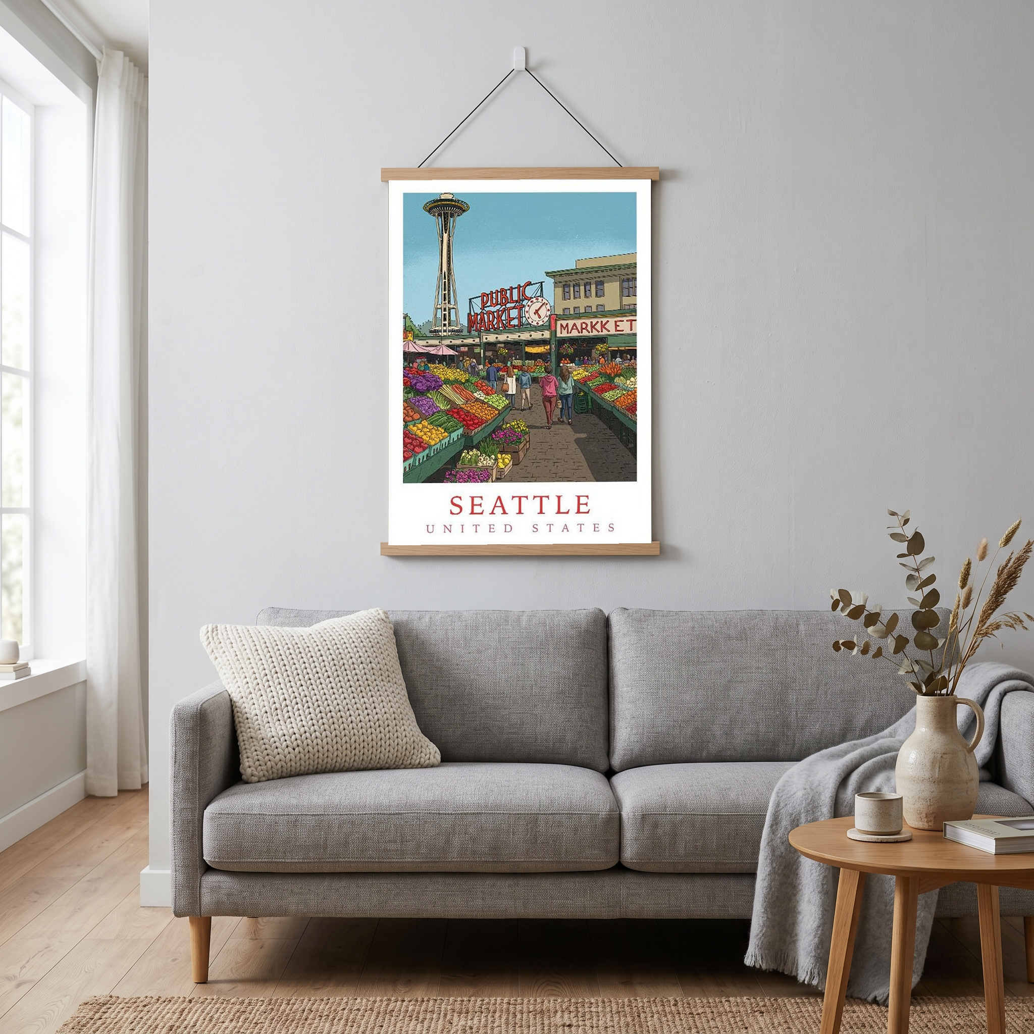 Seattle USA — Pike Place Market Space Needle Wall Art Print