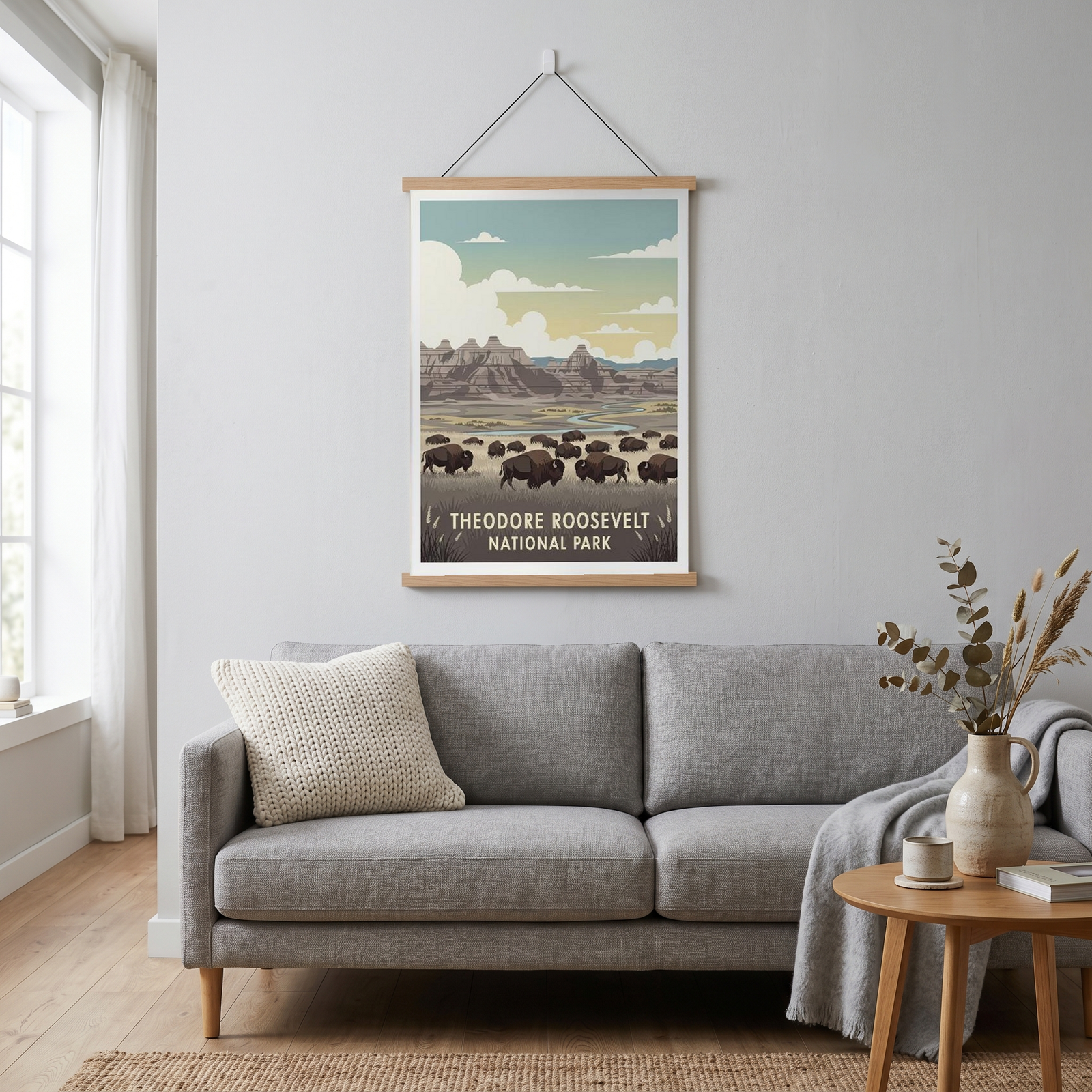 Theodore Roosevelt National Park Poster — Vintage Bison Badlands Art