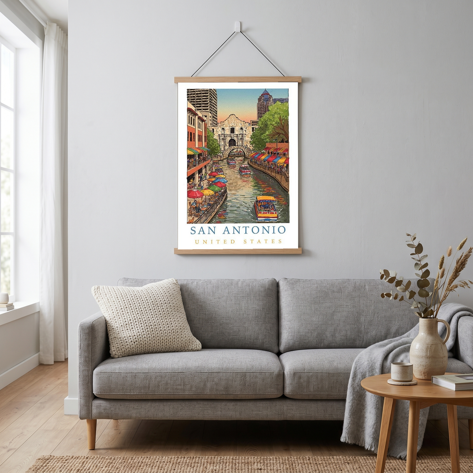 San Antonio Texas Travel Poster — Riverwalk Alamo Cityscape Print