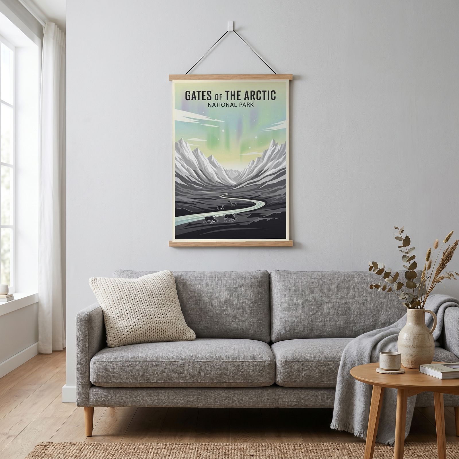 Gates of the Arctic National Park Poster — Vintage Alaska Aurora Caribou Print