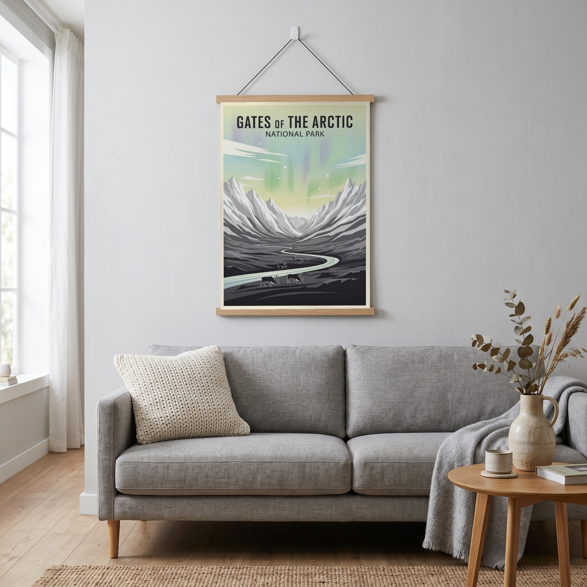Gates of the Arctic National Park Poster — Vintage Alaska Aurora Caribou Print