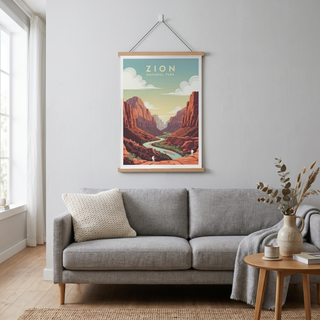 Zion National Park Poster — Vintage Utah Red Canyon Travel Print