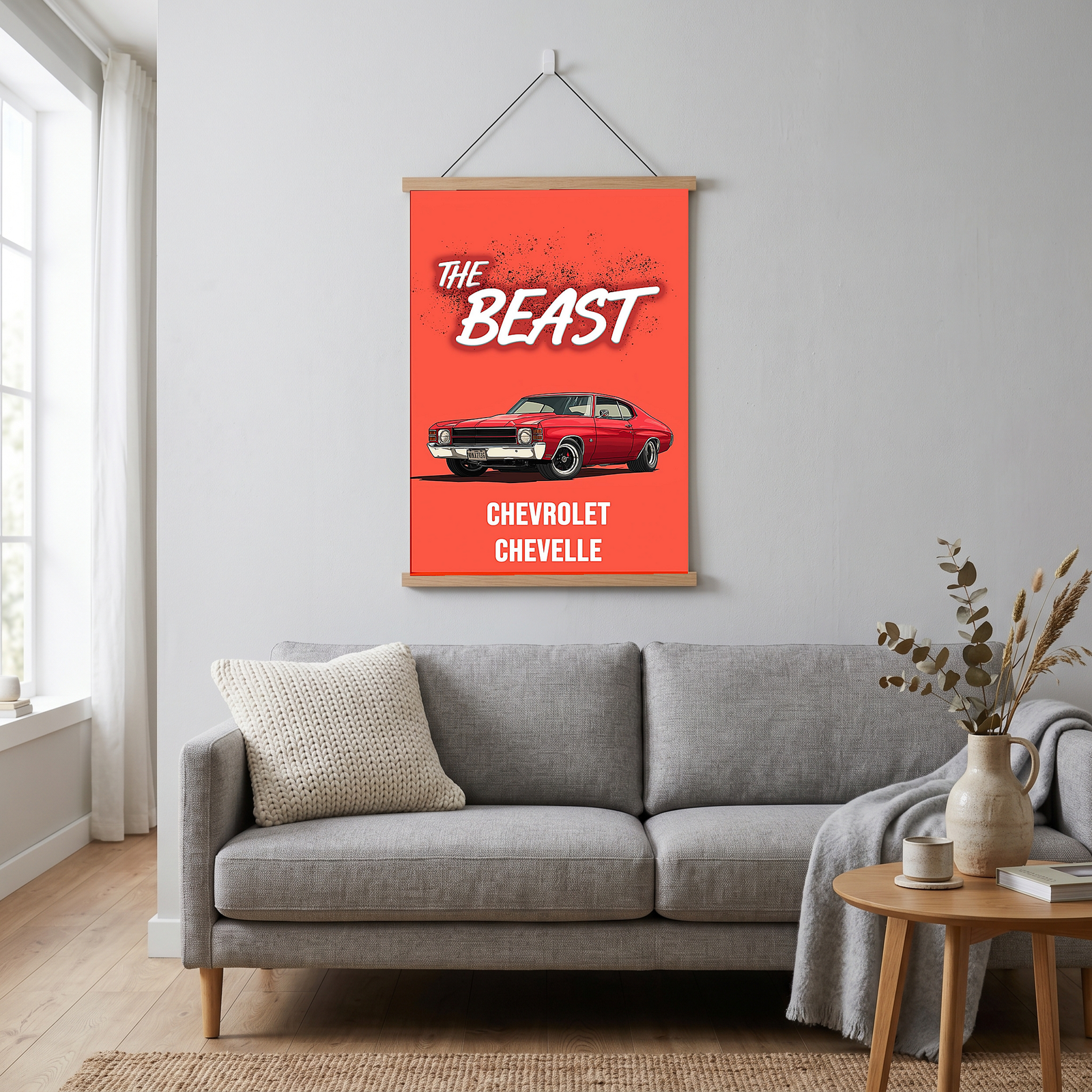 The Beast Chevy Chevelle Poster — Red Muscle Car Wall Art Print