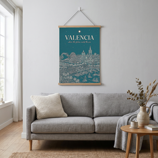 Valencia Line Art Print — Teal City of Arts Sciences Mediterranean Skyline Wall Art