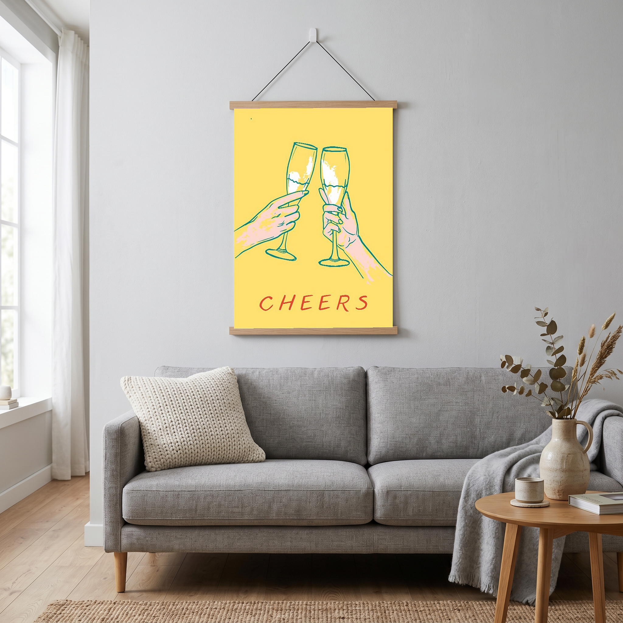 Cheers Champagne Toast Poster - Retro Cocktail Bar Cart Wall Art Print