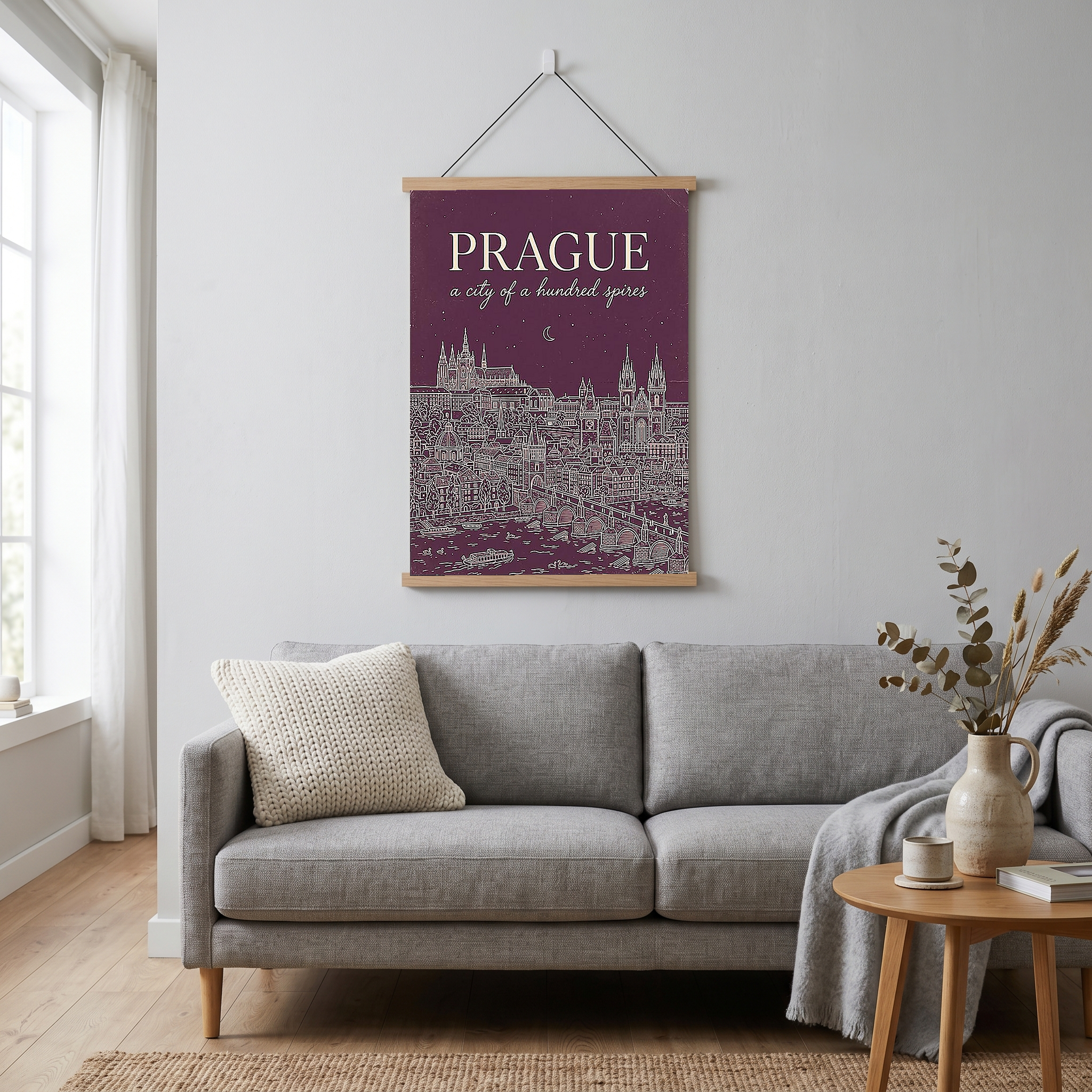 Prague Line Art Print — Plum Castle Charles Bridge Skyline Wall Art