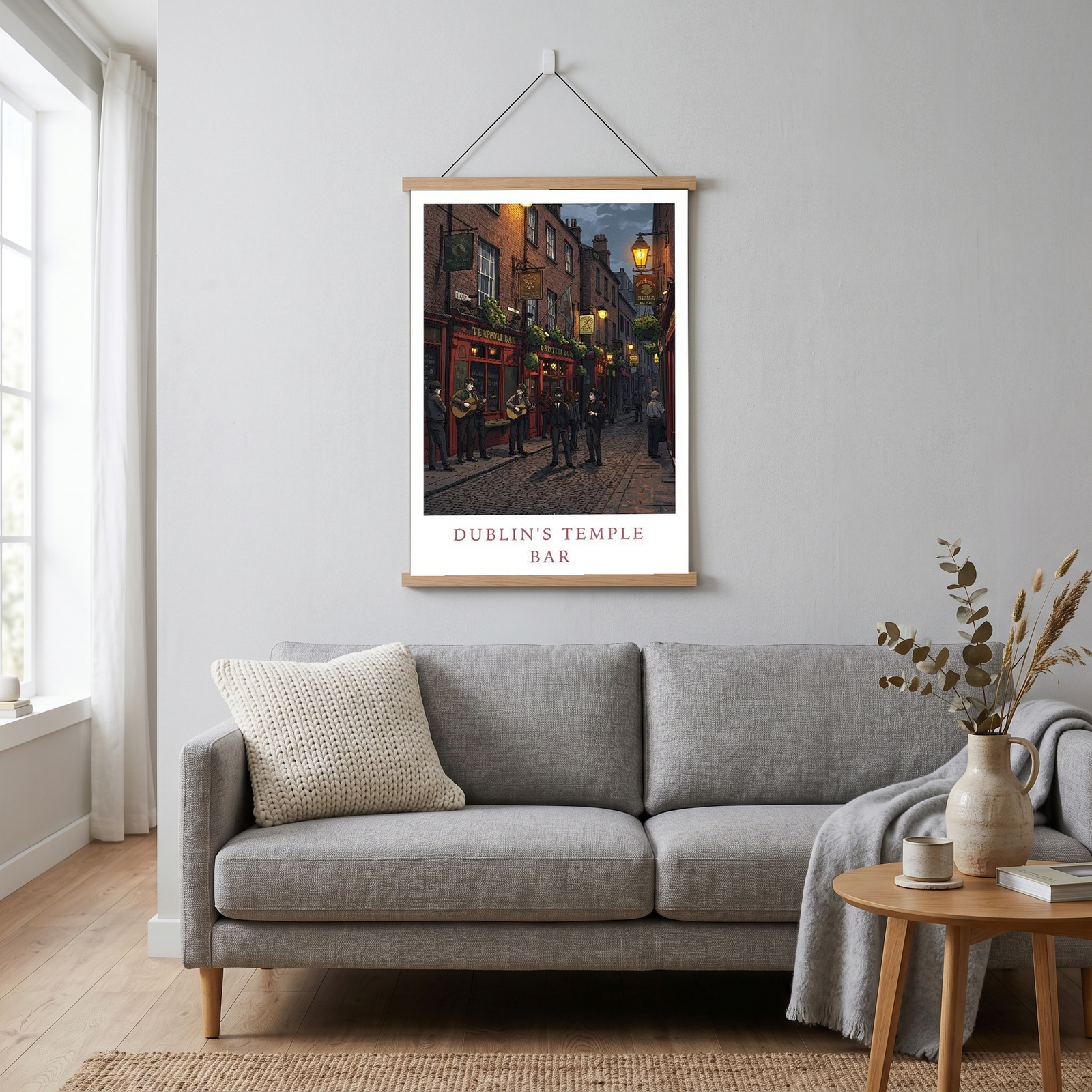 Dublin Ireland Travel Poster — Temple Bar Irish Pub Buskers Night Print