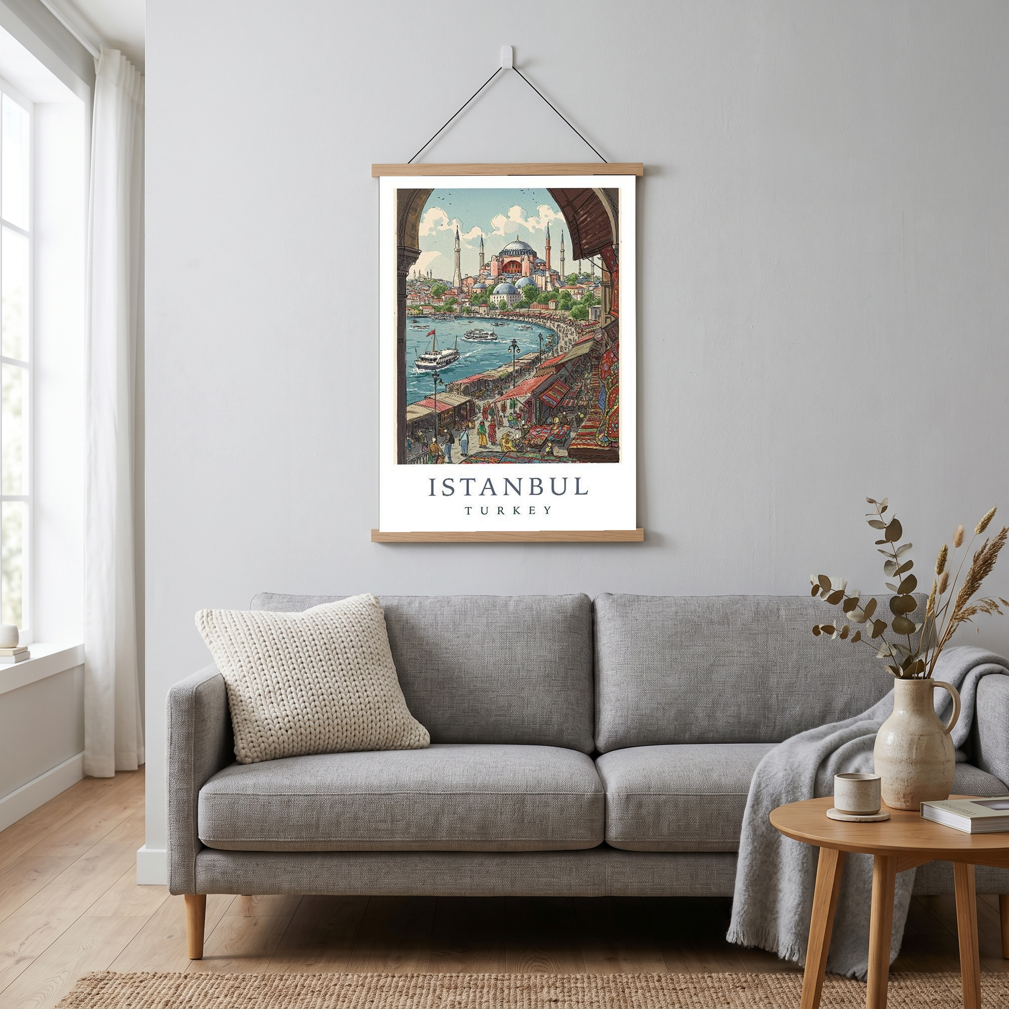 Istanbul Turkey Travel Poster — Hagia Sophia Bosphorus Bazaar Print