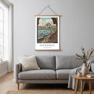 Istanbul Turkey Travel Poster — Hagia Sophia Bosphorus Bazaar Print