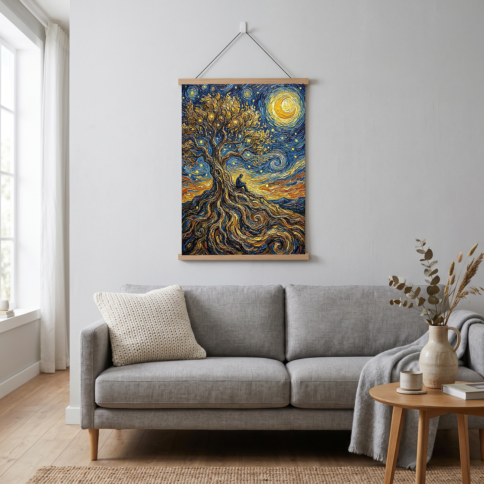 Man in Tree of Life Print — Van Gogh-Style Spiritual Reflection Wall Art